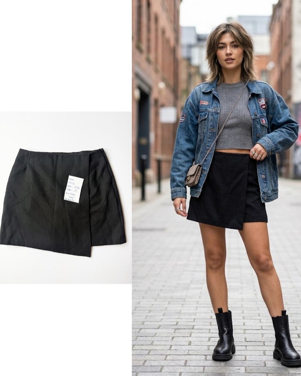 Uniqlo Herringbone Wool Blend Skort — Wrap Front, Built-In Shorts, M